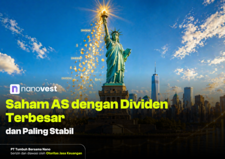 Promotional banner by Nanovest about US stocks with the largest, most stable dividends, featuring the Statue of Liberty and raining coins over NYC skyline.