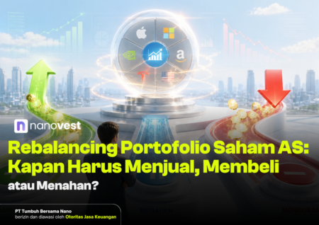 Hero image for a finance article about rebalancing a US stock portfolio, featuring the Nanovest logo and a bold yellow headline.