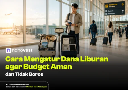 Cara Mengatur Dana Liburan agar Budget Aman dan Tidak Boros Man at an airport with two open suitcases, packing as travelers walk by in the background.
