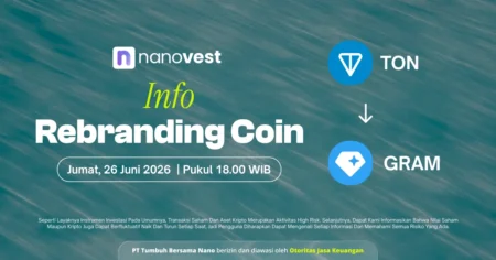 Info banner: Rebranding Coin event by NanoVest and TON, with date Jumat, 26 Juni 2026, 18:00 WIB