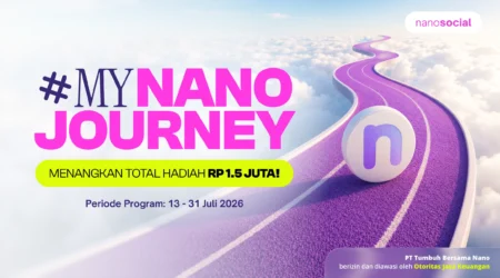 Promotional banner for #MYNANOJourney by nanosocial with a purple winding road above the clouds and bold pink text.