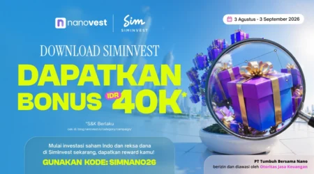 Promotional banner for SimInvest: download to get a 40K bonus, with gift-box graphics and a magnifying glass.